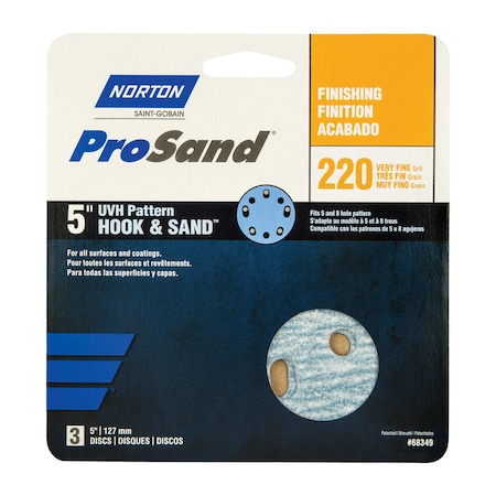 Norton Abrasives Norton ProSand 5 in. Ceramic Alumina Hook and Loop Sanding Disc 220 Grit Very Fine 3 pk 07660768349